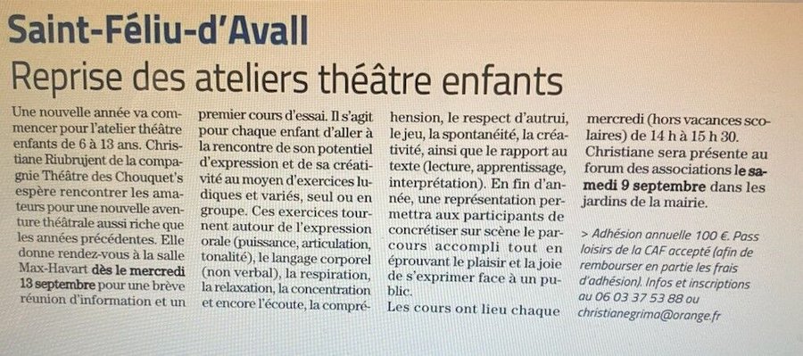 Annonce · Rentrée des ateliers enfants 2023