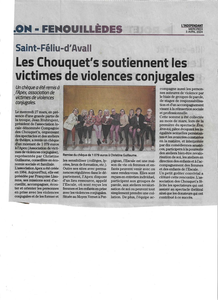 Remise du chèque à l'APEX