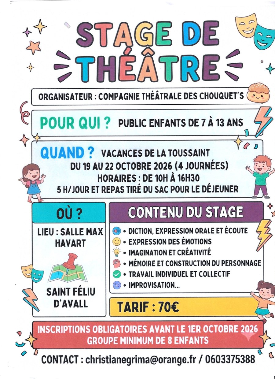 Affiche · Stage enfants, vacances de la Toussaint 2026
